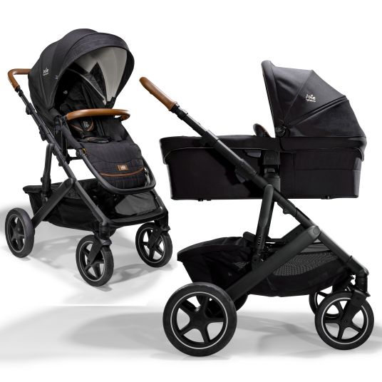 joie 2in1 Vinca baby carriage set with a load capacity of up to 22 kg with telescopic push bar, convertible seat unit, Ramble XL carrycot, adapter, rain cover & back cushion - Signature - Eclipce