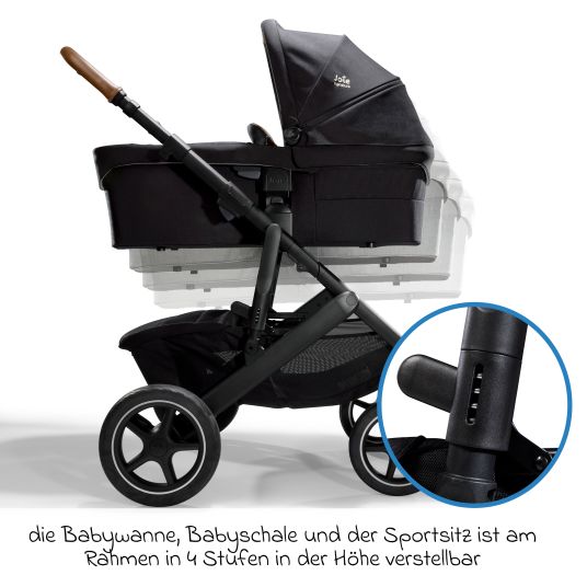 joie 2in1 Kombi-Kinderwagen-Set Vinca bis 22 kg belastbar mit Teleskopschieber umsetzbare Sitzeinheit, Babywanne Ramble XL, Adapter, Regenschutz & Rückenpolster - Signature - Eclipse