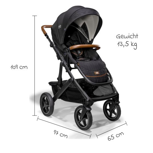 joie 2in1 Vinca baby carriage set with a load capacity of up to 22 kg with telescopic push bar, convertible seat unit, Ramble XL carrycot, adapter, rain cover & back cushion - Signature - Eclipce