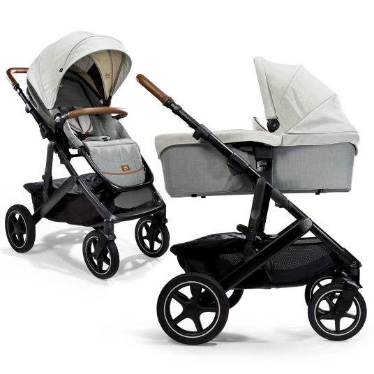 joie 2in1 Vinca baby carriage set with a load capacity of up to 22 kg with telescopic push bar, convertible seat unit, Ramble XL carrycot, adapter, rain cover & back cushion - Signature - Oyster