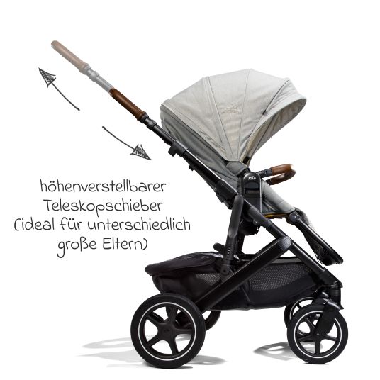 joie 2in1 Vinca baby carriage set with a load capacity of up to 22 kg with telescopic push bar, convertible seat unit, Ramble XL carrycot, adapter, rain cover & back cushion - Signature - Oyster