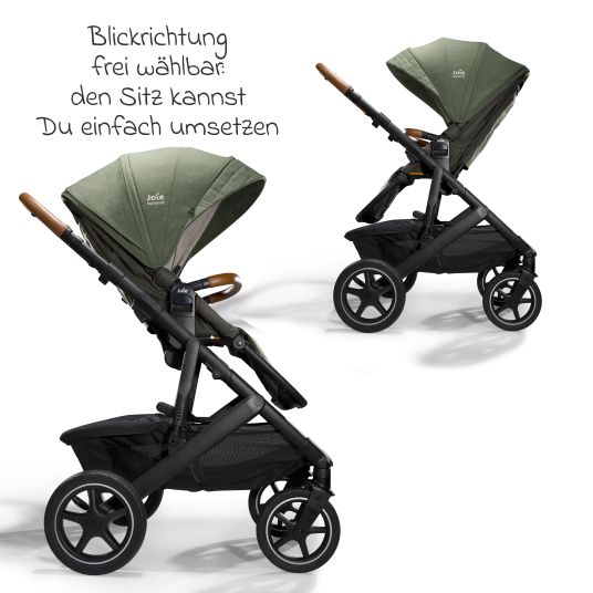joie 2in1 Vinca baby carriage set with a load capacity of up to 22 kg with telescopic push bar, convertible seat unit, Ramble XL carrycot, adapter, rain cover & back cushion - Signature - Pine