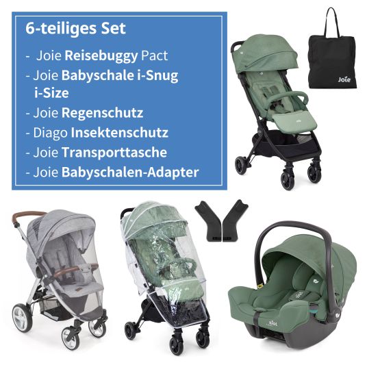 joie - 2in1 Reisebuggy-Set Pact nur 6 kg - inkl. Babyschale i-Snug 2,  Transporttasche, Adapter, Regenschutz & Insektenschutz - Laurel 