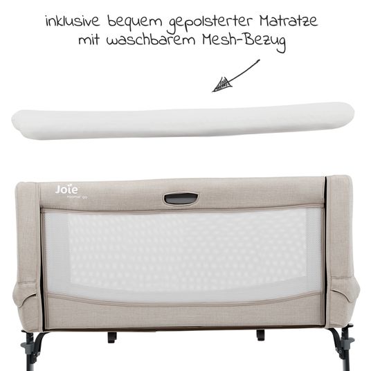 joie 3in1 co-sleeper, travel cot and bassinet Roomie Go usable from birth -9 kg incl. mattress, carrycot & harness system - Clay