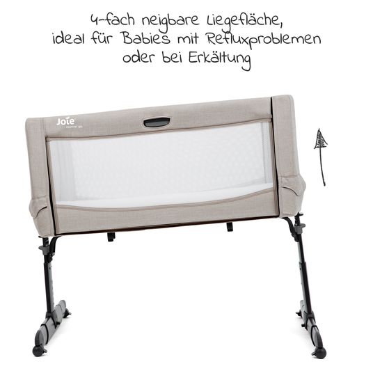joie 3in1 co-sleeper, travel cot and bassinet Roomie Go usable from birth -9 kg incl. mattress, carrycot & harness system - Clay