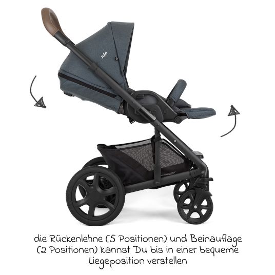 joie 3in1 Chrome DLX baby carriage set, load capacity up to 22 kg, with convertible seat unit, telescopic push bar, carrycot, i-Snug 2 infant car seat, adapter, knee cover & raincover - Moonlight