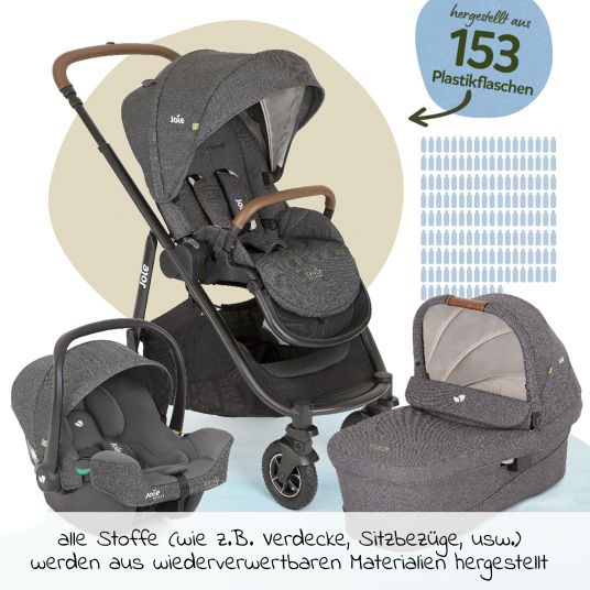 joie 3in1 Kombi-Kinderwagen-Set Versatrax bis 22 kg belastbar - umsetzbare Sitzeinheit, Babywanne Ramble XL, Babyschale i-Snug 2 & Adapter - Cycle Collection - Shell Gray