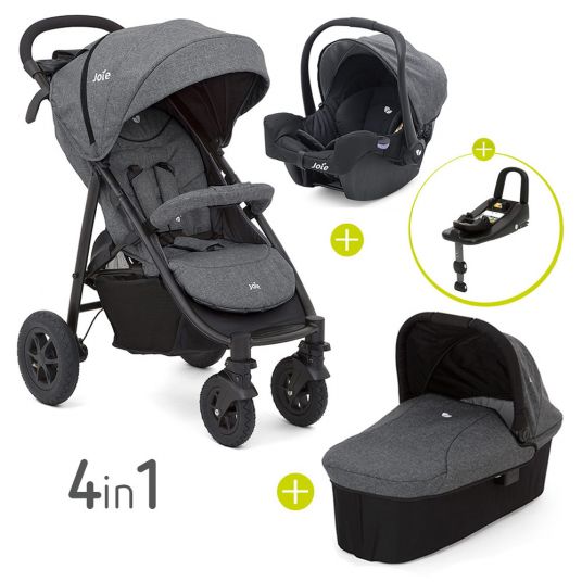 joie 4 in 1 Kinderwagen-Set Litetrax 4 Air & Babywanne & Babyschale & Isofix i-Base & Regenschutz & Adapter - Chromium