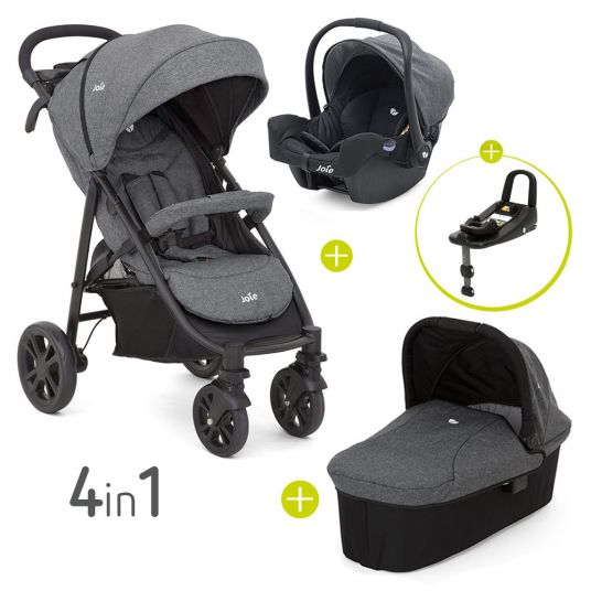 joie 4 in 1 Kinderwagen-Set Litetrax 4 & Babywanne & Babyschale & Isofix i-Base & Regenschutz & Adapter - Chromium