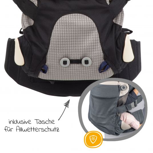 joie 4in1 baby carrier Savvy for newborns from 3.5 kg to 16 kg usable with 4 carrying positions incl. accessories - Black Pepper