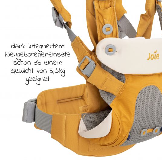 joie Marsupio 4in1 Savvy per neonati da 3,5 kg a 16 kg utilizzabile con 4 posizioni di trasporto inclusi gli accessori - Butterscotch