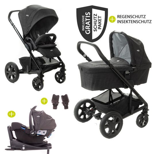 joie 4in1 Kombi-Kinderwagen-Set Chrome DLX mit Adapter, Babyschale, Babywanne, Isofix-Basis & XXL-Zubehörpaket - Pavement