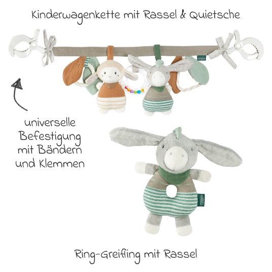 joie 4in1 Kombi-Kinderwagen-Set Finiti bis 22 kg belastbar mit Liegeposition, Kinderwagenkette, Greifling, Spieluhr, Schmusetuch - Teleskopschieber, Sportsitz, Babywanne Ramble XL, Adapter & Zubehörpaket - Signature - Pine