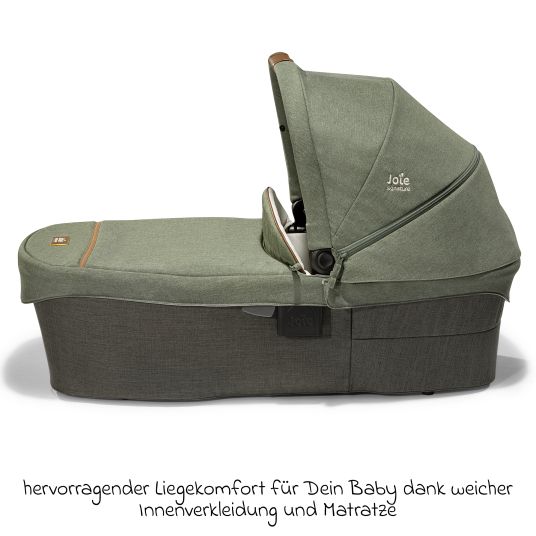 joie 4in1 Kombi-Kinderwagen-Set Finiti bis 22 kg belastbar mit Liegeposition, Kinderwagenkette, Greifling, Spieluhr - Teleskopschieber, Sportsitz, Babywanne Ramble XL, Babyschale, Adapter & Zubehörpaket - Signature - Pine