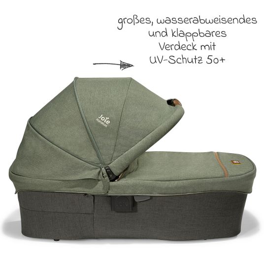 joie 4in1 Kombi-Kinderwagen-Set Finiti bis 22 kg belastbar mit Liegeposition, Kinderwagenkette, Greifling, Spieluhr - Teleskopschieber, Sportsitz, Babywanne Ramble XL, Babyschale, Adapter & Zubehörpaket - Signature - Pine