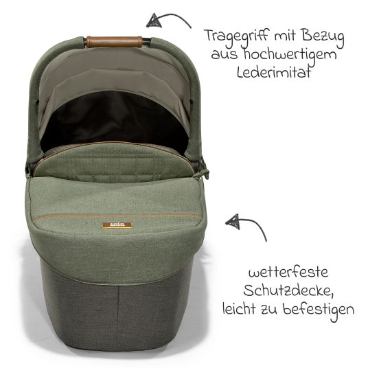 joie 4in1 Kombi-Kinderwagen-Set Finiti bis 22 kg belastbar mit Liegeposition, Kinderwagenkette, Greifling, Spieluhr - Teleskopschieber, Sportsitz, Babywanne Ramble XL, Babyschale, Adapter & Zubehörpaket - Signature - Pine