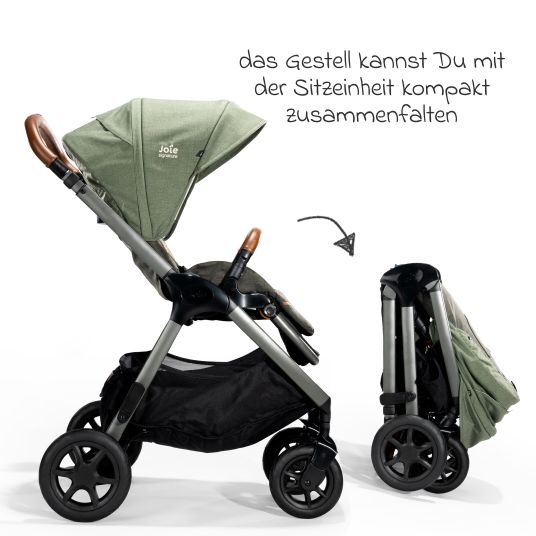 joie 4in1 Kombi-Kinderwagen-Set Finiti bis 22 kg belastbar mit Liegeposition, Kinderwagenkette, Greifling, Spieluhr, Schmusetuch - Teleskopschieber, Sportsitz, Babywanne Ramble XL, Adapter & Zubehörpaket - Signature - Pine