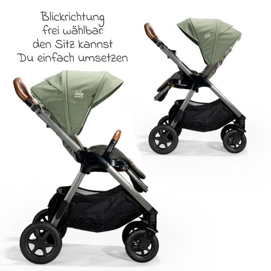 joie 4in1 Kombi-Kinderwagen-Set Finiti bis 22 kg belastbar mit Liegeposition, Kinderwagenkette, Greifling, Spieluhr, Schmusetuch - Teleskopschieber, Sportsitz, Babywanne Ramble XL, Adapter & Zubehörpaket - Signature - Pine