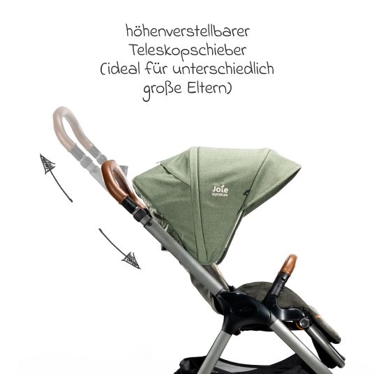 joie 4in1 Kombi-Kinderwagen-Set Finiti bis 22 kg belastbar mit Liegeposition, Kinderwagenkette, Greifling, Spieluhr, Schmusetuch - Teleskopschieber, Sportsitz, Babywanne Ramble XL, Adapter & Zubehörpaket - Signature - Pine