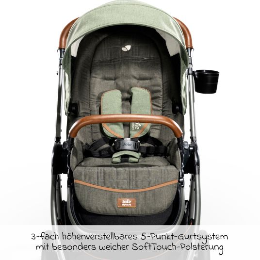 joie 4in1 Kombi-Kinderwagen-Set Finiti bis 22 kg belastbar mit Liegeposition, Kinderwagenkette, Greifling, Spieluhr - Teleskopschieber, Sportsitz, Babywanne Ramble XL, Babyschale, Adapter & Zubehörpaket - Signature - Pine