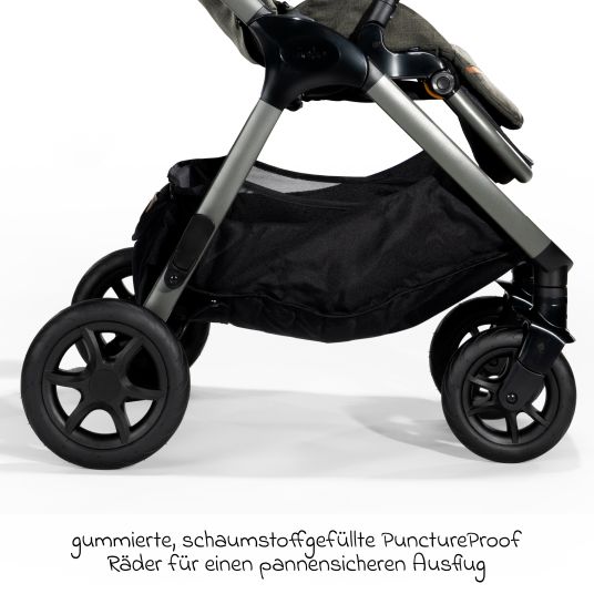 joie 4in1 Kombi-Kinderwagen-Set Finiti bis 22 kg belastbar mit Liegeposition, Kinderwagenkette, Greifling, Spieluhr - Teleskopschieber, Sportsitz, Babywanne Ramble XL, Babyschale, Adapter & Zubehörpaket - Signature - Pine