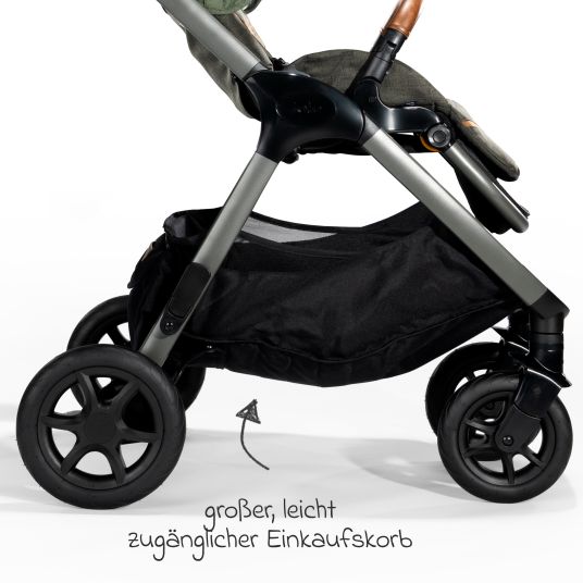 joie 4in1 Kombi-Kinderwagen-Set Finiti bis 22 kg belastbar mit Liegeposition, Kinderwagenkette, Greifling, Spieluhr - Teleskopschieber, Sportsitz, Babywanne Ramble XL, Babyschale, Adapter & Zubehörpaket - Signature - Pine