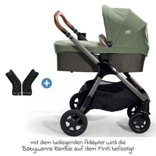 joie 4in1 Kombi-Kinderwagen-Set Finiti bis 22 kg belastbar mit Liegeposition, Kinderwagenkette, Greifling, Spieluhr - Teleskopschieber, Sportsitz, Babywanne Ramble XL, Babyschale, Adapter & Zubehörpaket - Signature - Pine