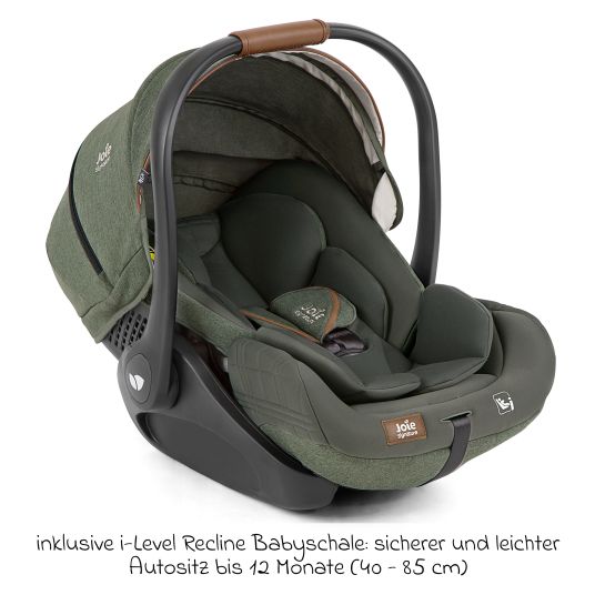 joie 4in1 Kombi-Kinderwagen-Set Finiti bis 22 kg belastbar mit Liegeposition, Kinderwagenkette, Greifling, Spieluhr, Schmusetuch - Teleskopschieber, Sportsitz, Babywanne Ramble XL, Adapter & Zubehörpaket - Signature - Pine