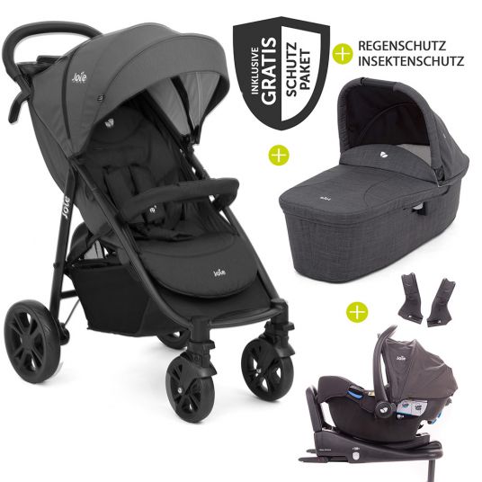 joie 4in1 Kombi-Kinderwagen-Set Litetrax 4 mit Adapter, Babyschale, Babywanne, Isofix-Basis & XXL-Zubehörpaket - Coal