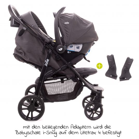 joie 4in1 Kombi-Kinderwagen-Set Litetrax 4 mit Adapter, Babyschale, Babywanne, Isofix-Basis & XXL-Zubehörpaket - Coal