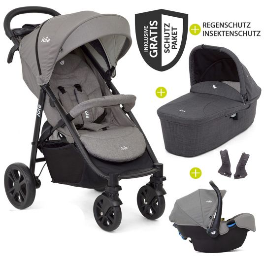 joie 4in1 Litetrax 4 Combi Stroller Set with Adapter, Carrycot, Carrycot, Isofix Base & XXL Accessory Pack - Gray Flannel