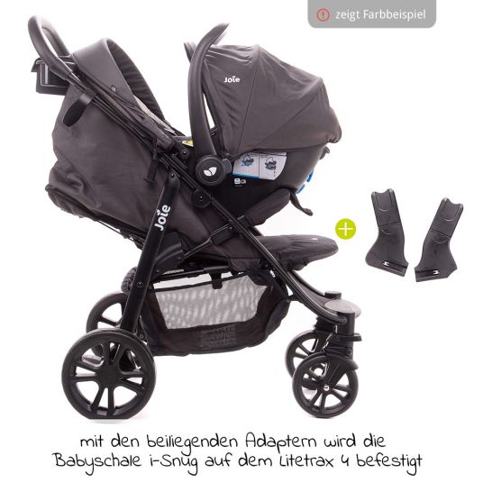 joie 4in1 Kombi-Kinderwagen-Set Litetrax 4 mit Adapter, Babyschale, Babywanne, Isofix-Basis & XXL Zubehörpaket - Gray Flannel