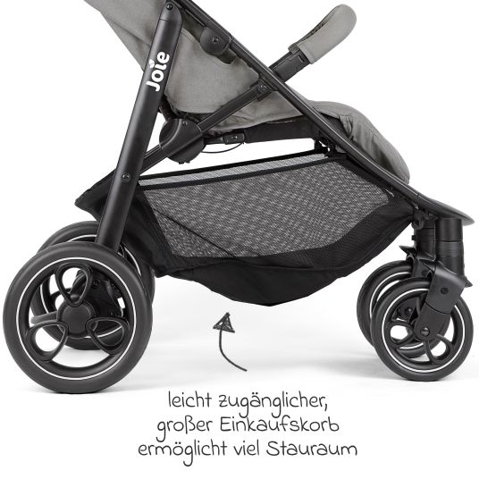 joie Set passeggino Litetrax 4in1 con capacità di carico fino a 22 kg con pneumatici, navicella Ramble, seggiolino auto Pebble Pro, base Isofix, trapezio attività, peluche, gioco da afferrare, adattatore e pacchetto accessori - Pebble