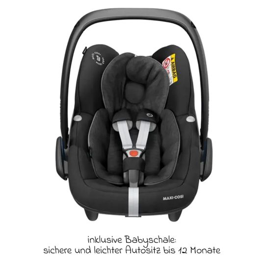 joie Set passeggino Litetrax 4in1 con capacità di carico fino a 22 kg con pneumatici, navicella Ramble, seggiolino auto Pebble Pro, base Isofix, trapezio attività, peluche, gioco da afferrare, adattatore e pacchetto accessori - Pebble