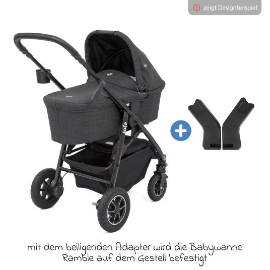 joie 4in1 Kombi-Kinderwagen-Set Litetrax bis 22 kg belastbar mit Luftreifen, Babywanne Ramble, Babyschale Pebble Pro, Isofix-Basis, Activity-Trapez, Schmusetuch, Greifling, Adapter & Zubehörpaket - Shale