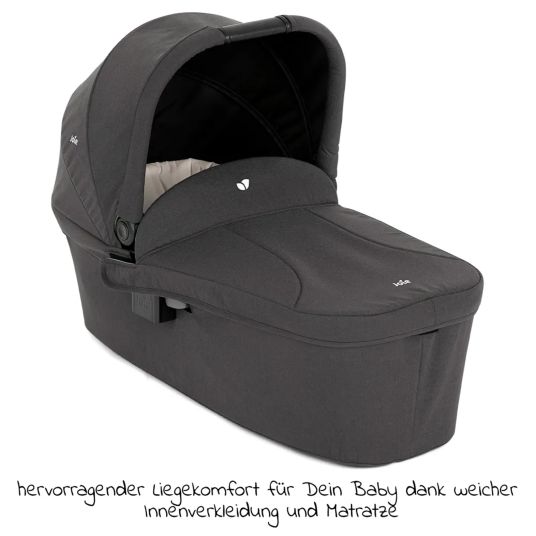 joie 4in1 Kombi-Kinderwagen-Set Litetrax bis 22 kg belastbar mit Luftreifen, Babywanne Ramble, Babyschale Pebble Pro, Isofix-Basis, Activity-Trapez, Schmusetuch, Greifling, Adapter & Zubehörpaket - Shale