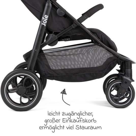 joie Set passeggino Litetrax 4in1 con capacità di carico fino a 22 kg con pneumatici, navicella Ramble, seggiolino auto Pebble Pro, base Isofix, trapezio attività, peluche, gioco da afferrare, adattatore e pacchetto accessori - Shale