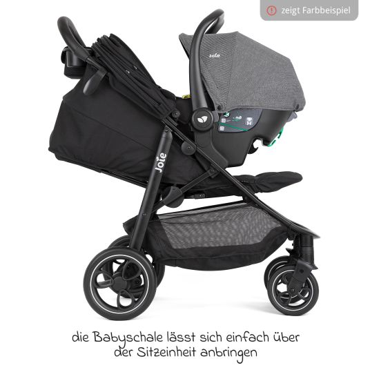 joie Set passeggino Litetrax 4in1 con capacità di carico fino a 22 kg con pneumatici, navicella Ramble, seggiolino auto Pebble Pro, base Isofix, trapezio attività, peluche, gioco da afferrare, adattatore e pacchetto accessori - Shale