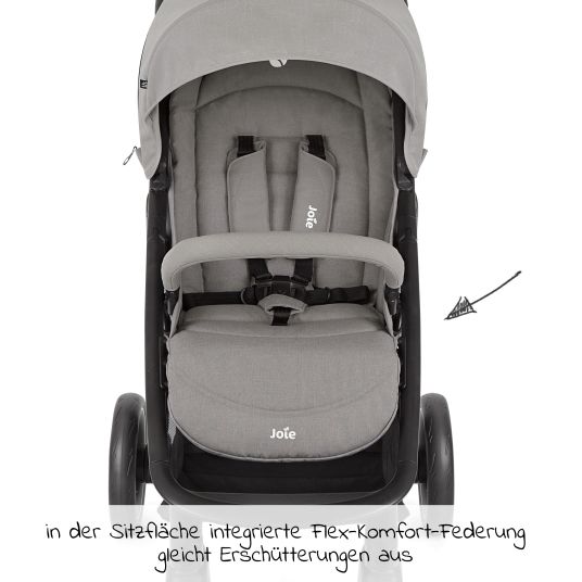 joie 4in1 baby carriage set Litetrax up to 22 kg load capacity with push bar storage compartment, i-Snug 2 infant car seat, Ramble carrycot, adapter, Isofix base & accessories package - Pebble