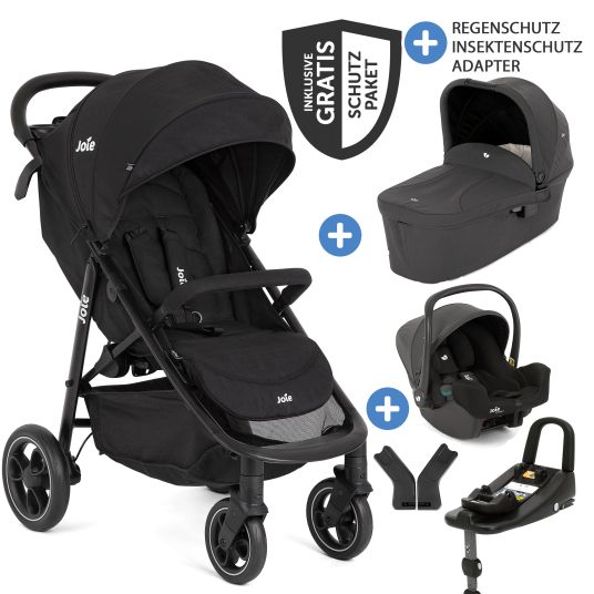 joie 4in1 baby carriage set Litetrax up to 22 kg load capacity with push bar storage compartment, i-Snug 2 infant car seat, Ramble carrycot, adapter, Isofix base & accessories package - Shale