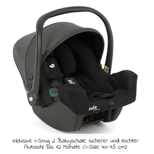 joie 4in1 Kombi-Kinderwagen-Set Litetrax bis 22 kg belastbar mit Schieber-Ablagefach, Babyschale i-Snug 2, Babywanne Ramble, Adapter, Isofix-Basis & Zubehör Paket - Shale