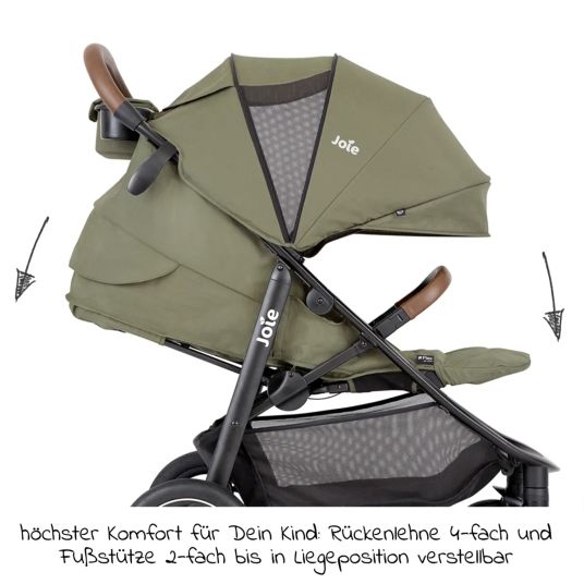 joie 4in1 Kombi-Kinderwagen-Set Litetrax Pro Air bis 22 kg belastbar mit Luftreifen, Babywanne Ramble, Babyschale Pebble Pro, Isofix-Basis, Activity-Trapez, Schmusetuch, Greifling, Adapter & Zubehörpaket - Rosemary