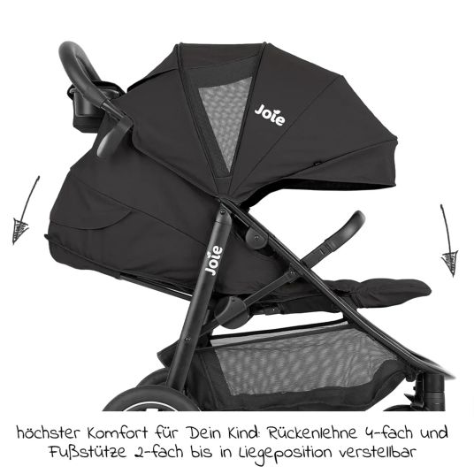 joie 4in1 Kombi-Kinderwagen-Set Litetrax Pro Air bis 22 kg belastbar mit Luftreifen, Babywanne Ramble, Babyschale Pebble Pro, Isofix-Basis, Activity-Trapez, Schmusetuch, Greifling, Adapter & Zubehörpaket - Shale