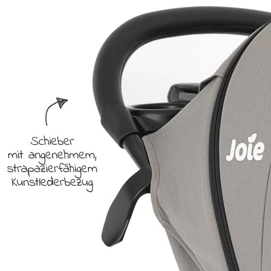 joie 4in1 Kombi-Kinderwagen-Set Litetrax Pro Air bis 22 kg belastbar mit Luftreifen, Schieber-Ablagefach, Babyschale i-Snug 2, Babywanne Ramble, Adapter, Isofix-Basis & Zubehör Paket - Pebble
