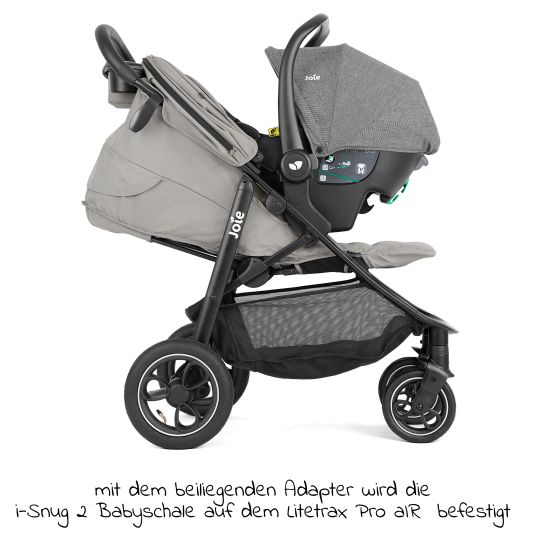 joie 4in1 baby carriage set Litetrax Pro Air up to 22 kg load capacity with pneumatic tires, push bar storage compartment, i-Snug 2 infant car seat, Ramble carrycot, adapter, Isofix base & accessories package - Pebble