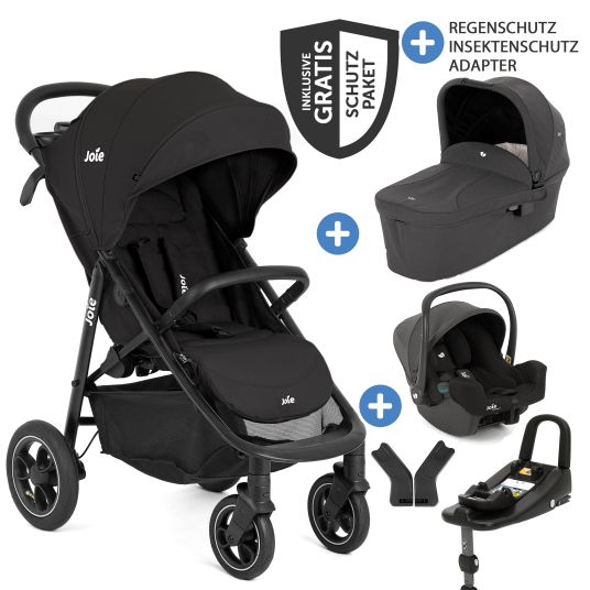 joie 4in1 baby carriage set Litetrax Pro Air up to 22 kg load capacity with pneumatic tires, push bar storage compartment, i-Snug 2 infant car seat, Ramble carrycot, adapter, Isofix base & accessories package - Shale