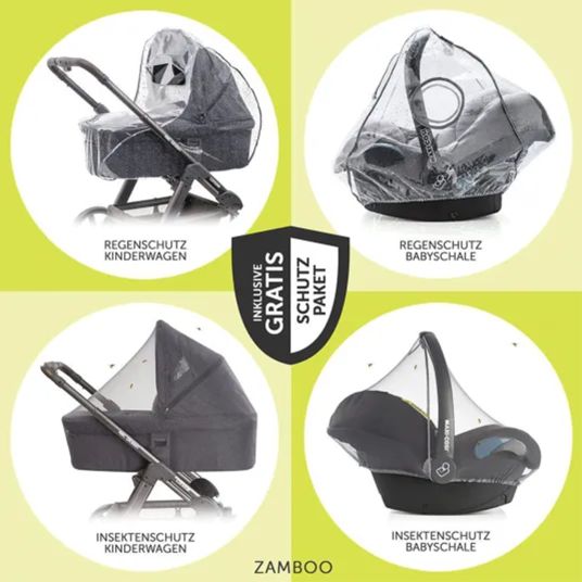 joie 4in1 Kombi-Kinderwagen-Set Litetrax Pro bis 22 kg belastbar mit Babywanne Ramble, Babyschale Pebble Pro, Isofix-Basis, Activity-Trapez, Schmusetuch, Greifling, Adapter & Zubehörpaket - Laurel