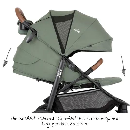 joie Set passeggino Litetrax Pro 4in1 con capacità di carico fino a 22 kg con pneumatici, navicella Ramble, seggiolino auto Pebble Pro, base Isofix, trapezio attività, peluche, gioco da afferrare, adattatore e pacchetto accessori - Laurel