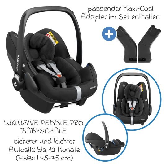 joie Set passeggino Litetrax Pro 4in1 con capacità di carico fino a 22 kg con pneumatici, navicella Ramble, seggiolino auto Pebble Pro, base Isofix, trapezio attività, peluche, gioco da afferrare, adattatore e pacchetto accessori - Laurel