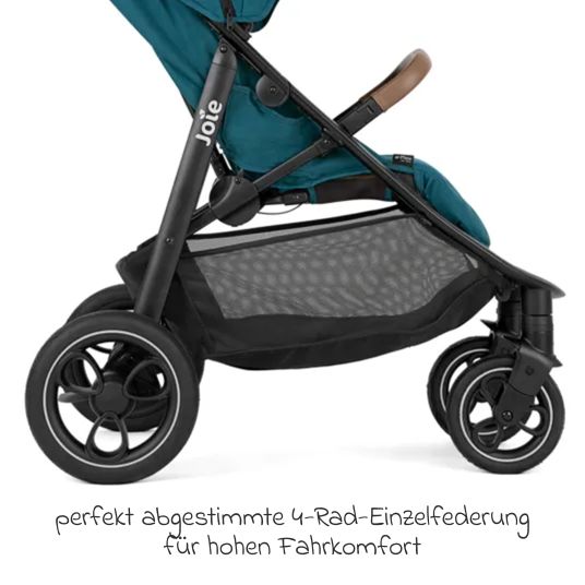 joie Set passeggino Litetrax Pro 4in1 con capacità di carico fino a 22 kg con pneumatici, navicella Ramble, seggiolino auto Pebble Pro, base Isofix, trapezio attività, peluche, gioco da afferrare, adattatore e pacchetto accessori - Peacock